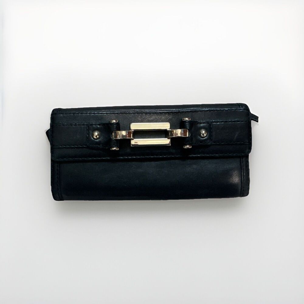 Banana Republic Clutch Snap Wallet Black Lamb Leather